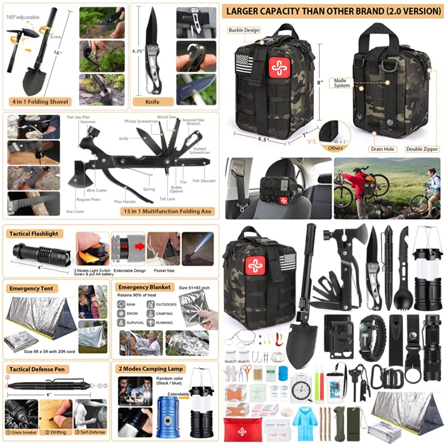 First Aid Bag Kit - Survival Kit, 250Pcs Survival Gear First