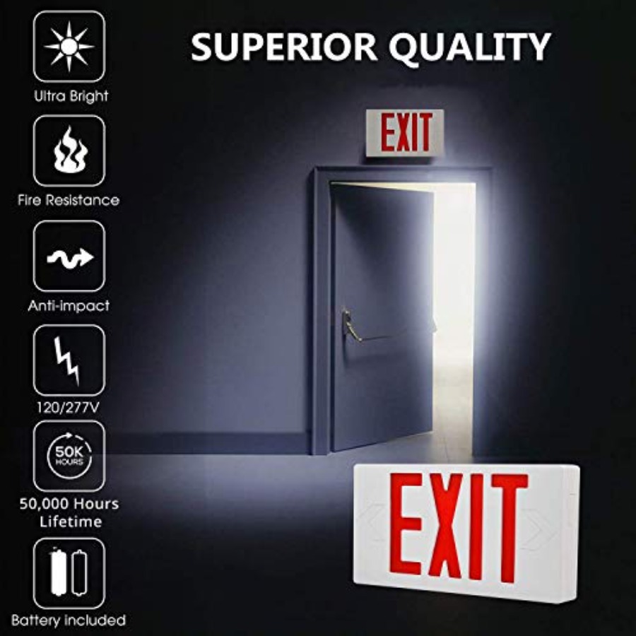 Ultra Slim LED Exit Sign, Red  - đánh giá và giá Emergency Exit Sign
