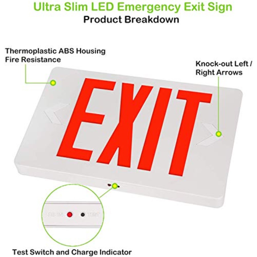 Ultra Slim LED Exit Sign, Red  - đánh giá và giá Emergency Exit Sign