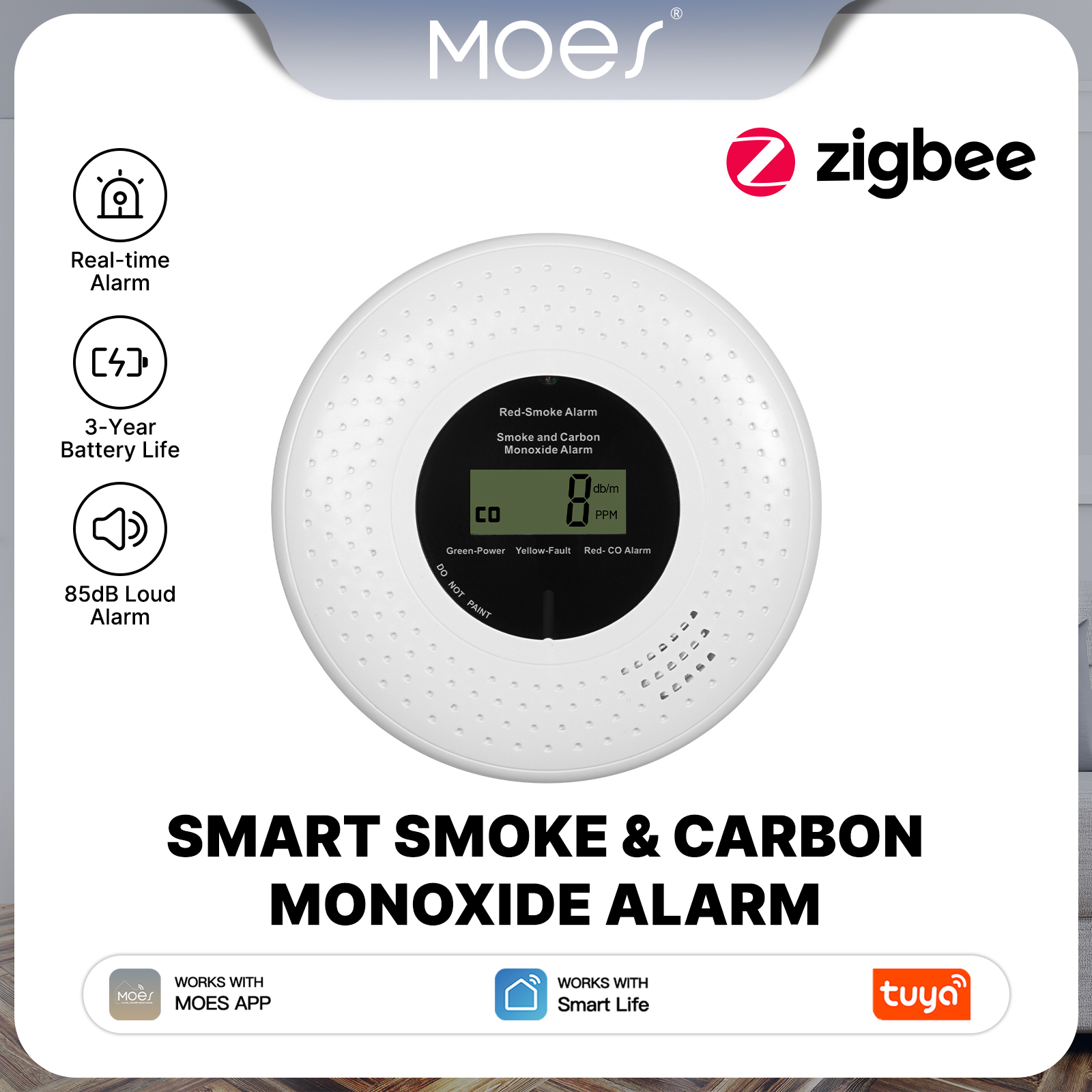MOES Tuya Zigbee Smart Smoke C - đánh giá và giá Co Detector Plug